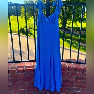 Blue tie shoulder sleeveless dress
